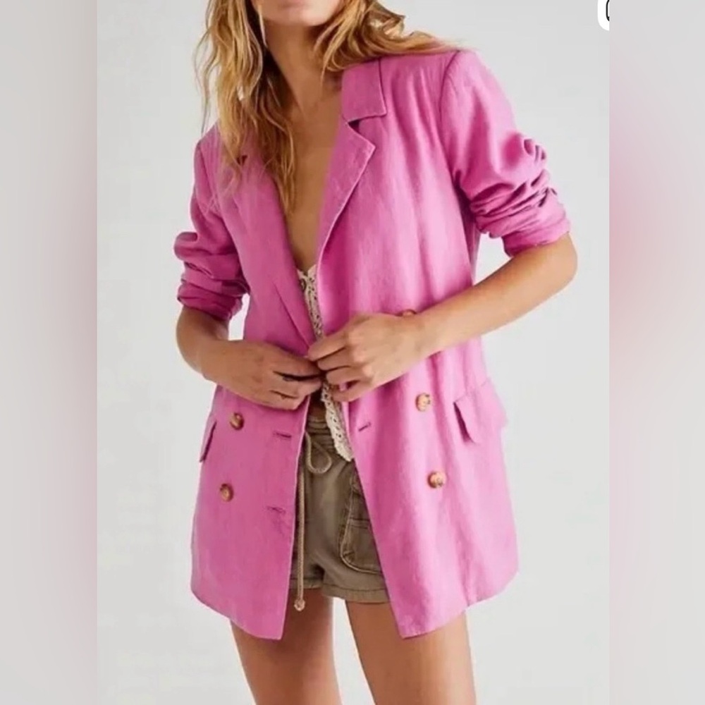 Z168.New FREE PEOPLE  Olivia Blazer Linen  Blend